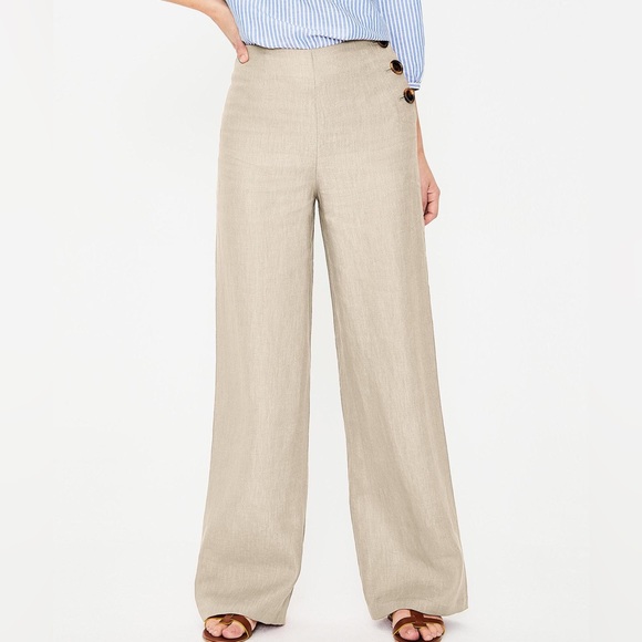Boden High Rise Wide Leg Button Detail Linen Pants Size 6P - Picture 12 of 14